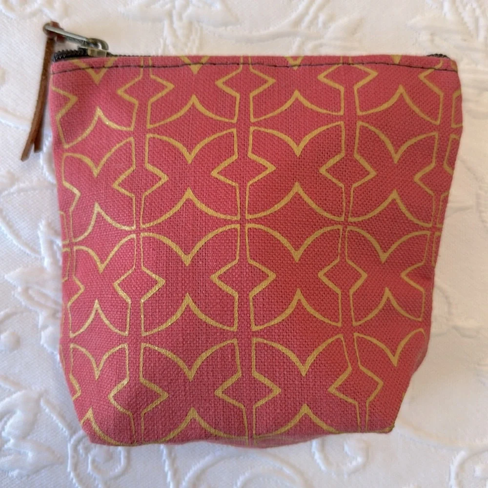 Mongoose Cotton Makeup Pouch‎ Case Made in South Africa Salmon w/ Yellow Design